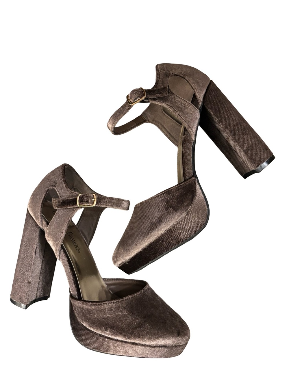 Hot Tomato Preppy Coquette  Mauve Brown Velvet Ankle-Strap Platform Heels Size 8